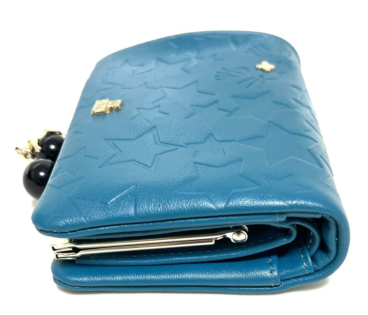 【新品未使用】ANNA SUI 財布 プレイングキャット 猫 二つ折り ターコイズ ブルー がま口