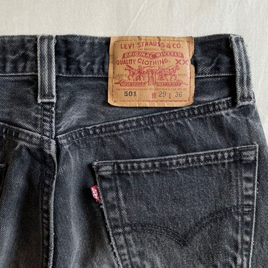 90s Levi’s 501 USA製 W29 サルファ ブラック デニムパンツ ビンテージ リーバイス 黒 リペア_画像6