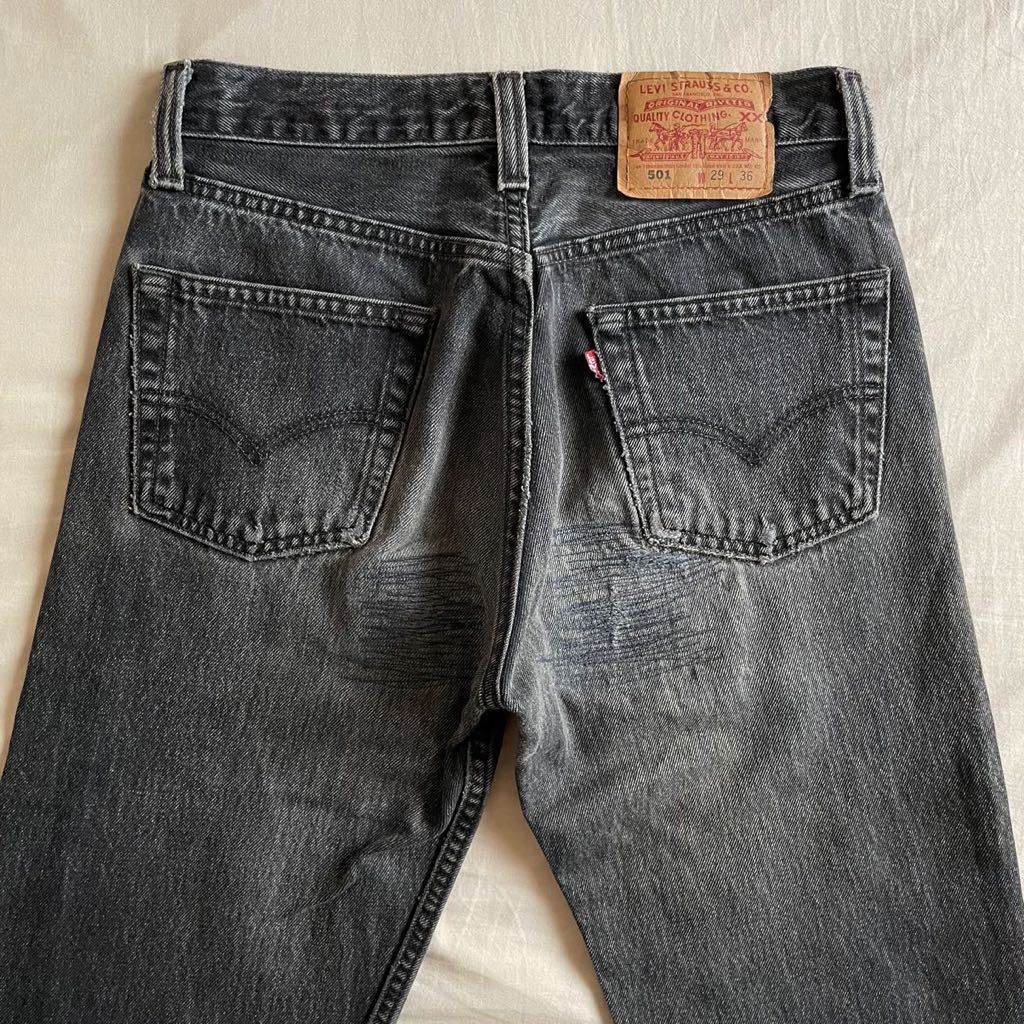 90s Levi’s 501 USA製 W29 サルファ ブラック デニムパンツ ビンテージ リーバイス 黒 リペア_画像5