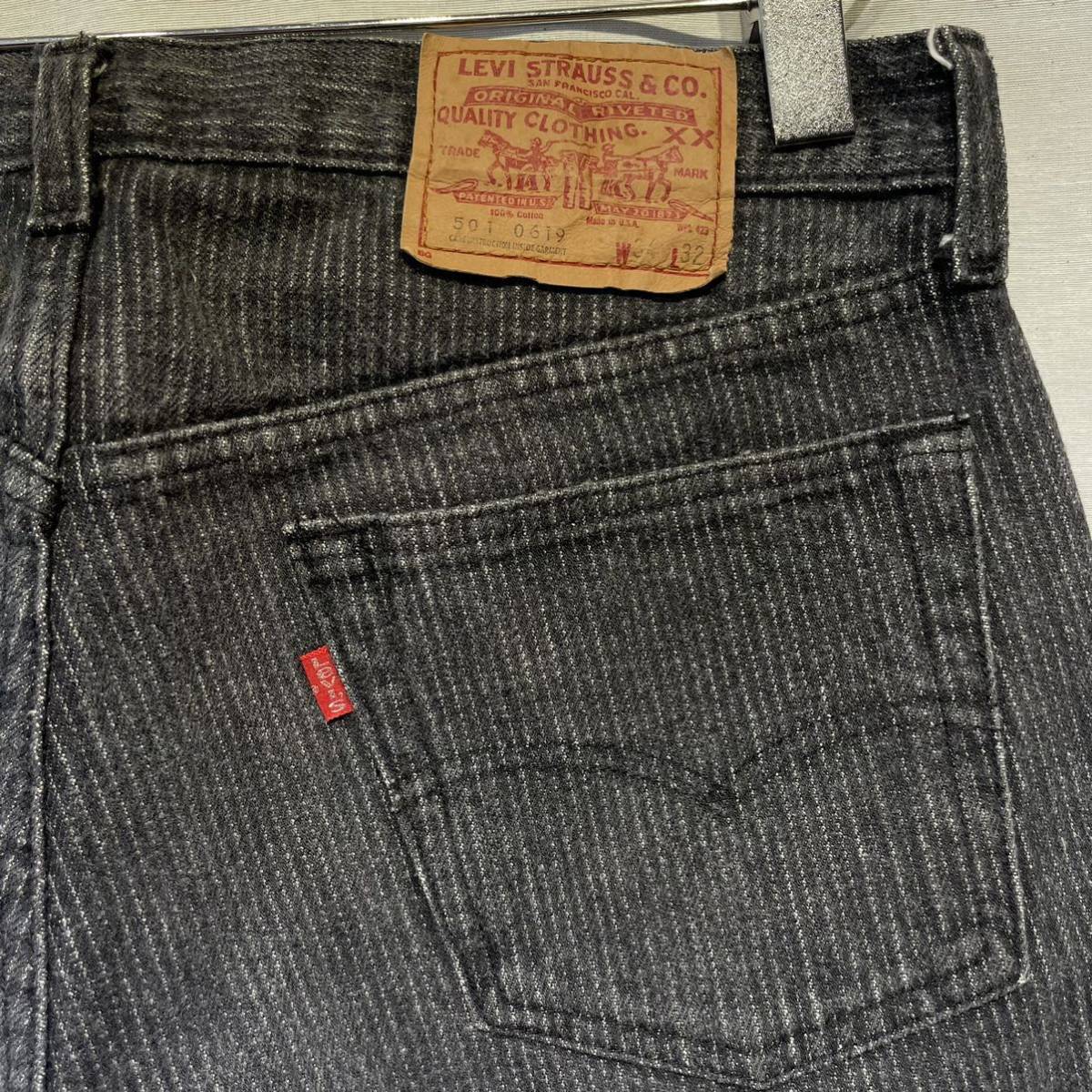 希少! 80s Levi's 501 先染め ブラックストライプ W34 デニムパンツ