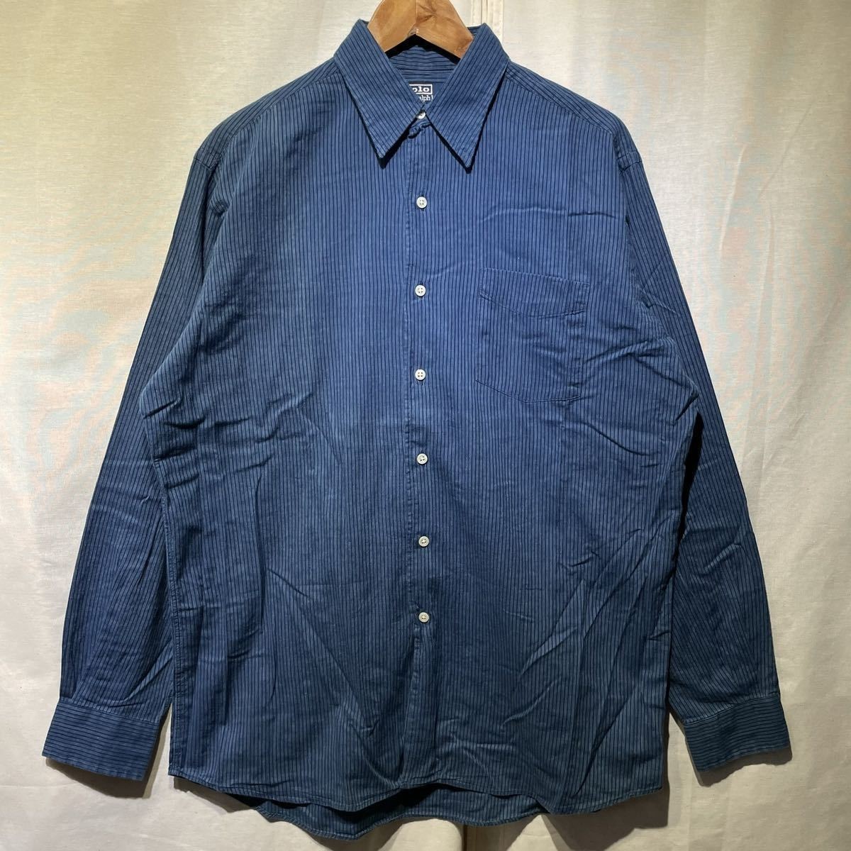 90s Ralph Lauren インディゴストライプ シャツ M ビンテージ ラルフローレン POLO