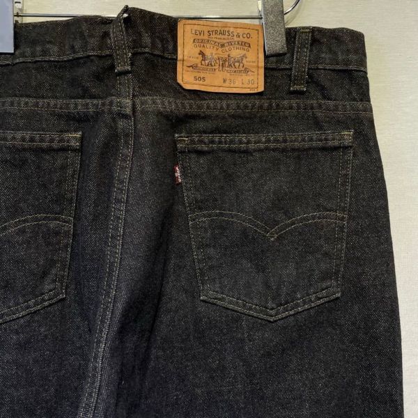 【W36L30】90s Levi’s 505 先染め ブラックデニムパンツ USA製 赤タブ 毛羽あり ビンテージ 黒_画像1