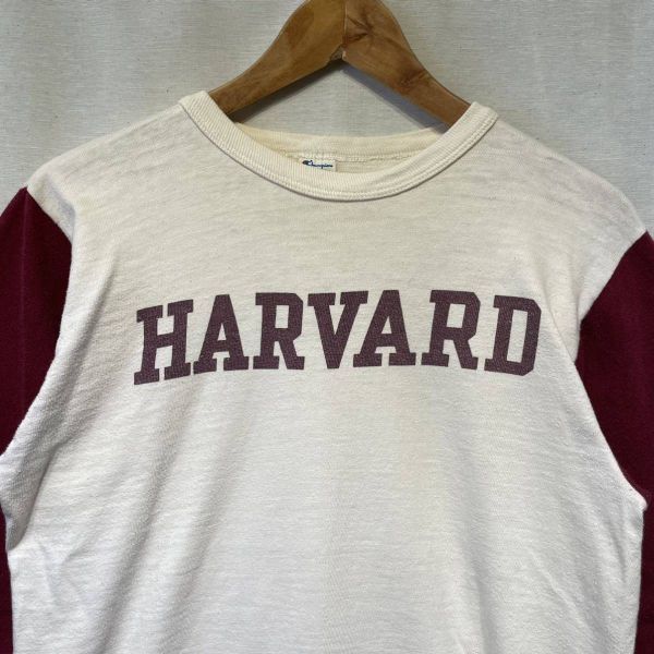 80s Champion HARVARD 染み込み L ベースボール Tシャツ 綿100 ビンテージ USA製 トリコ プリント チャンピオン 70s_画像2