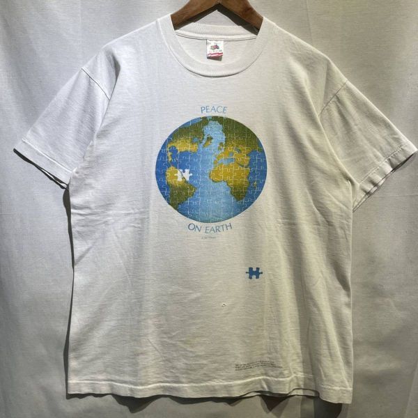 80s “PEACE ON EARTH” Tシャツ USA製 L ヴィンテージ fruit of the loom 地球 パズル 90s