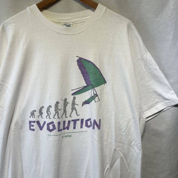 90s “EVOLUTION” Tシャツ USA製 XL HANES BEEFY 綿100 原始人 ビンテージ アニマル シングルステッチ 80s_画像1