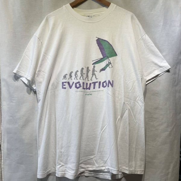 90s “EVOLUTION” Tシャツ USA製 XL HANES BEEFY 綿100 原始人 ビンテージ アニマル シングルステッチ 80s_画像2