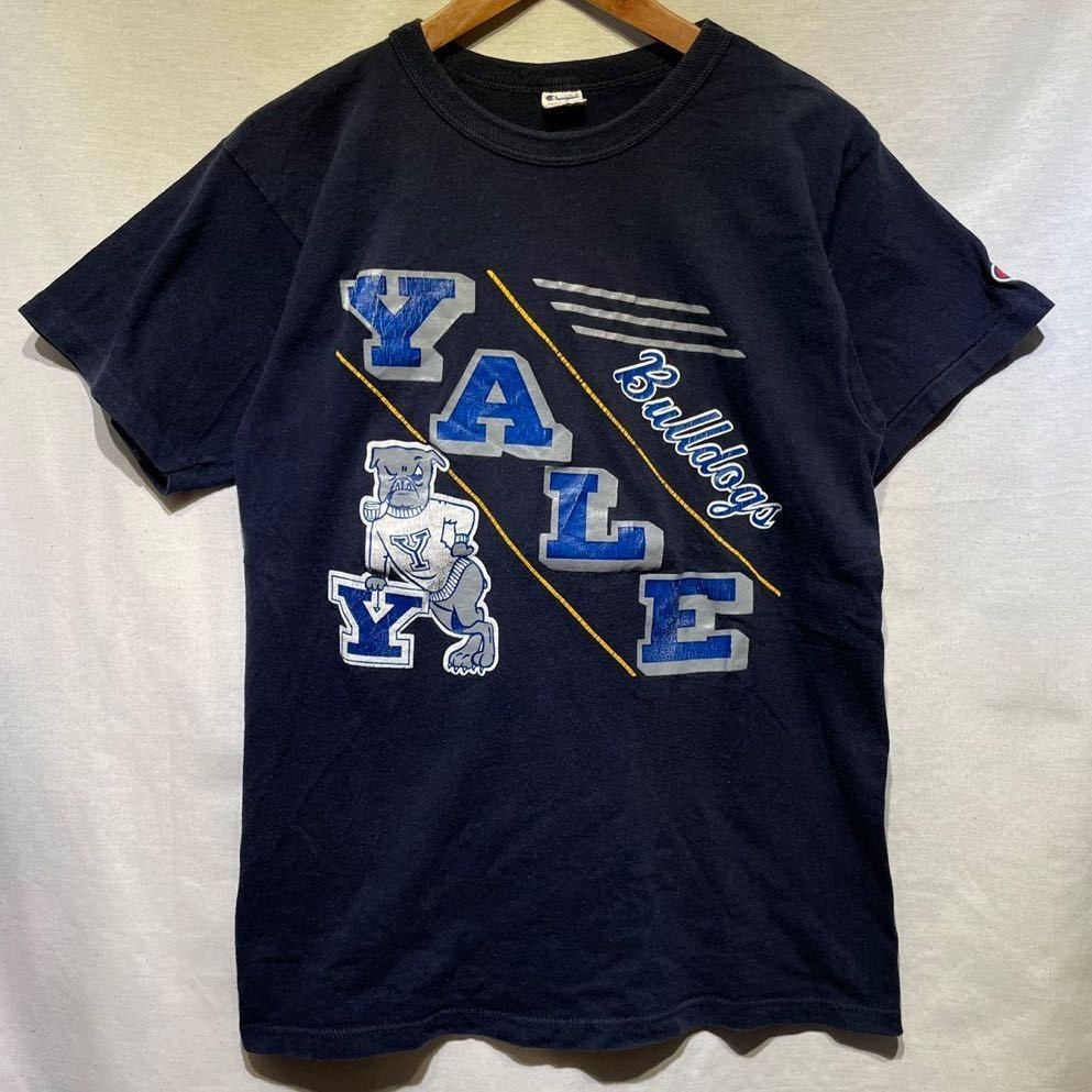 【希少】80s Champion YALE Tシャツ 綿100 M トリコタグ USA製 ビンテージ ネイビー チャンピオン 90s