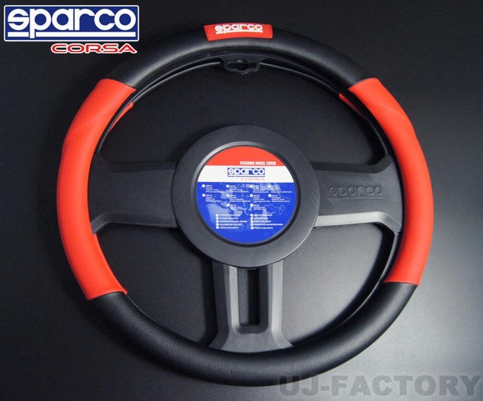 ★sparco/スパルコ★ステアリングカバー Sサイズ（36.0cm～37.0cm）★ブラックレザー＆レッドパンチングレザー (SPC1109RSJ-S)_画像1