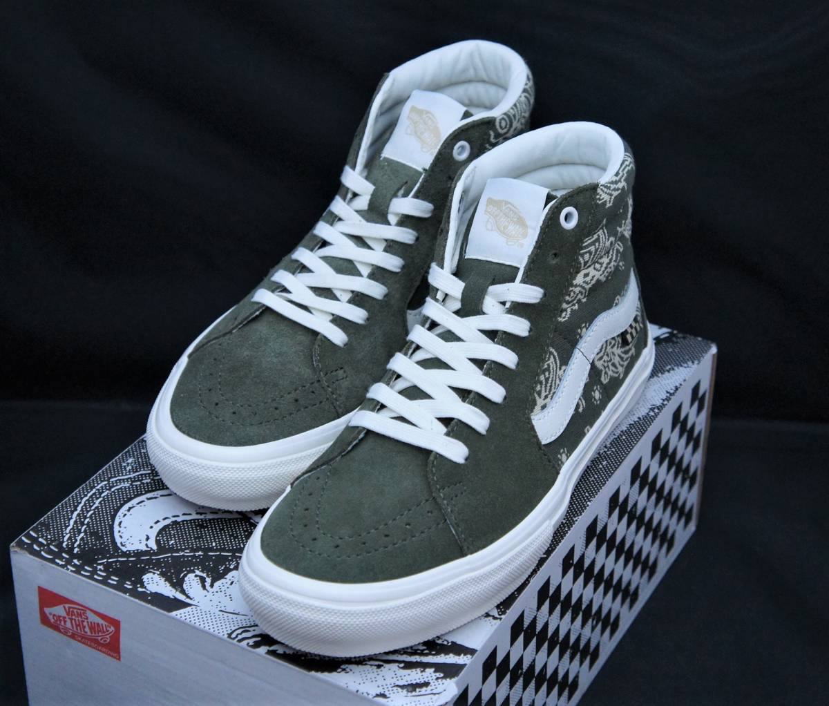 SALE！【新品】US9.5 27.5cm VANS バンズ SKATE SK8-HI スケート スケート ハイ PAISLEY GREEN/MARSHMALLOW ペイズリー柄_画像1