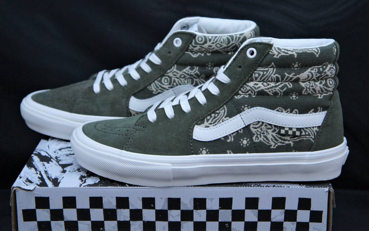 SALE！【新品】US9.5 27.5cm VANS バンズ SKATE SK8-HI スケート スケート ハイ PAISLEY GREEN/MARSHMALLOW ペイズリー柄_画像3