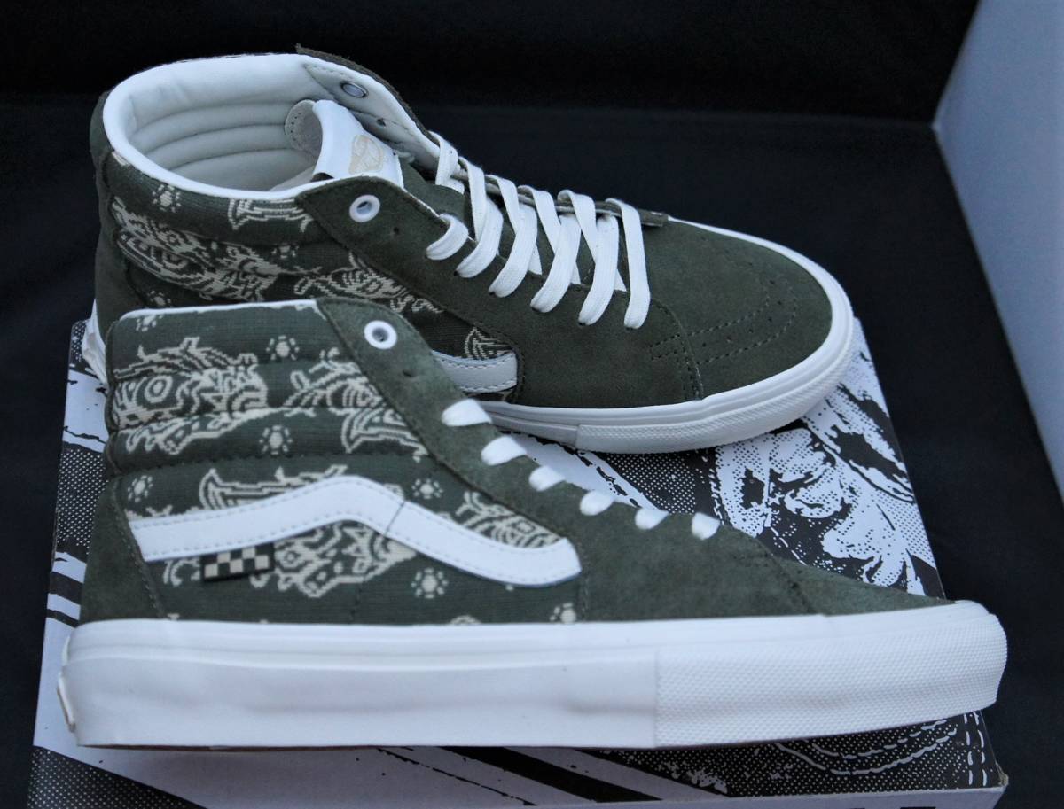 SALE！【新品】US9.5 27.5cm VANS バンズ SKATE SK8-HI スケート スケート ハイ PAISLEY GREEN/MARSHMALLOW ペイズリー柄_画像4