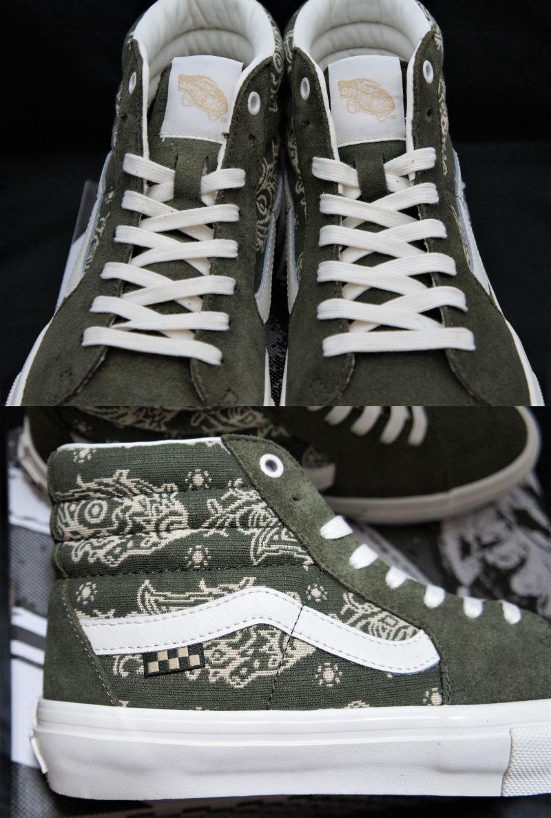 SALE！【新品】US9 27cm VANS バンズ SKATE SK8-HI スケート スケート ハイ PAISLEY GREEN/MARSHMALLOW ペイズリー柄の画像7