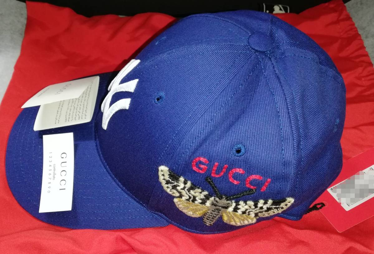 本物新品未使用！正規品シール付き！GUCCI（グッチ）NEW ERA(ニューエラ) NYヤンキース バタフライ 蝶 コラボキャップ 帽子 GG_画像1