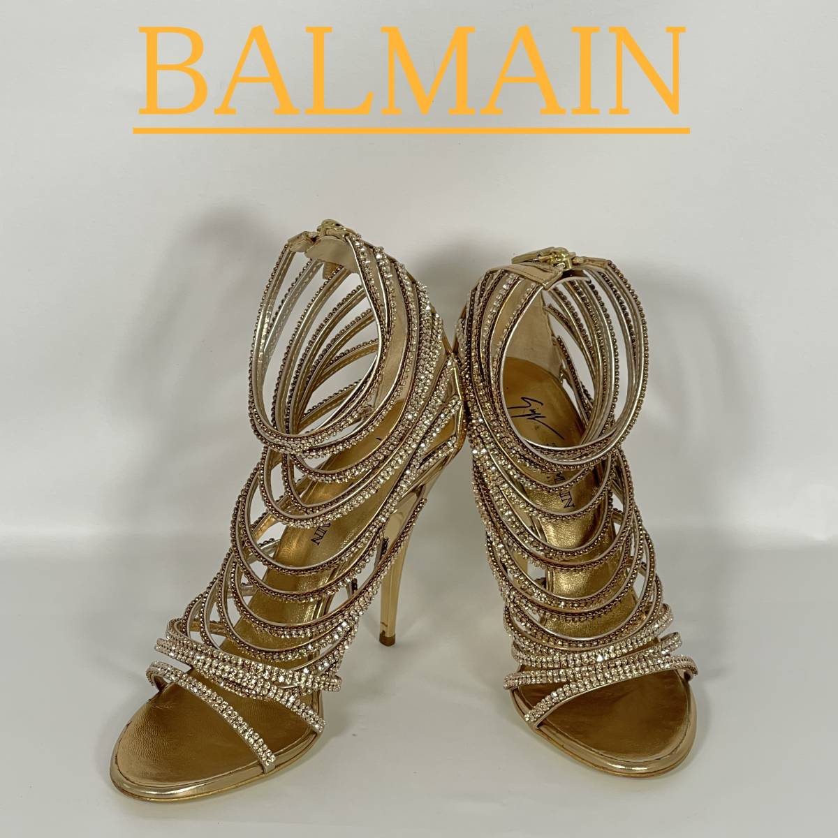 【良品】BALMAIN バルマン サンダル ジュゼッペザノッティ×バルマン ラインストーン 金