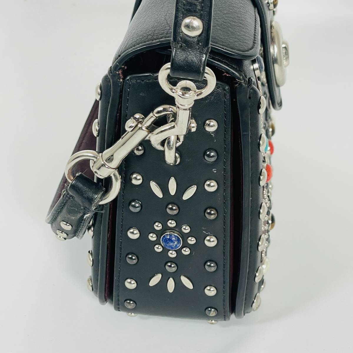 【超希少】COACH コーチ ショルダーバッグ スタッズ ターンロック ウェスタンリベット ペイジ クロスボディ 57658 黒_画像4