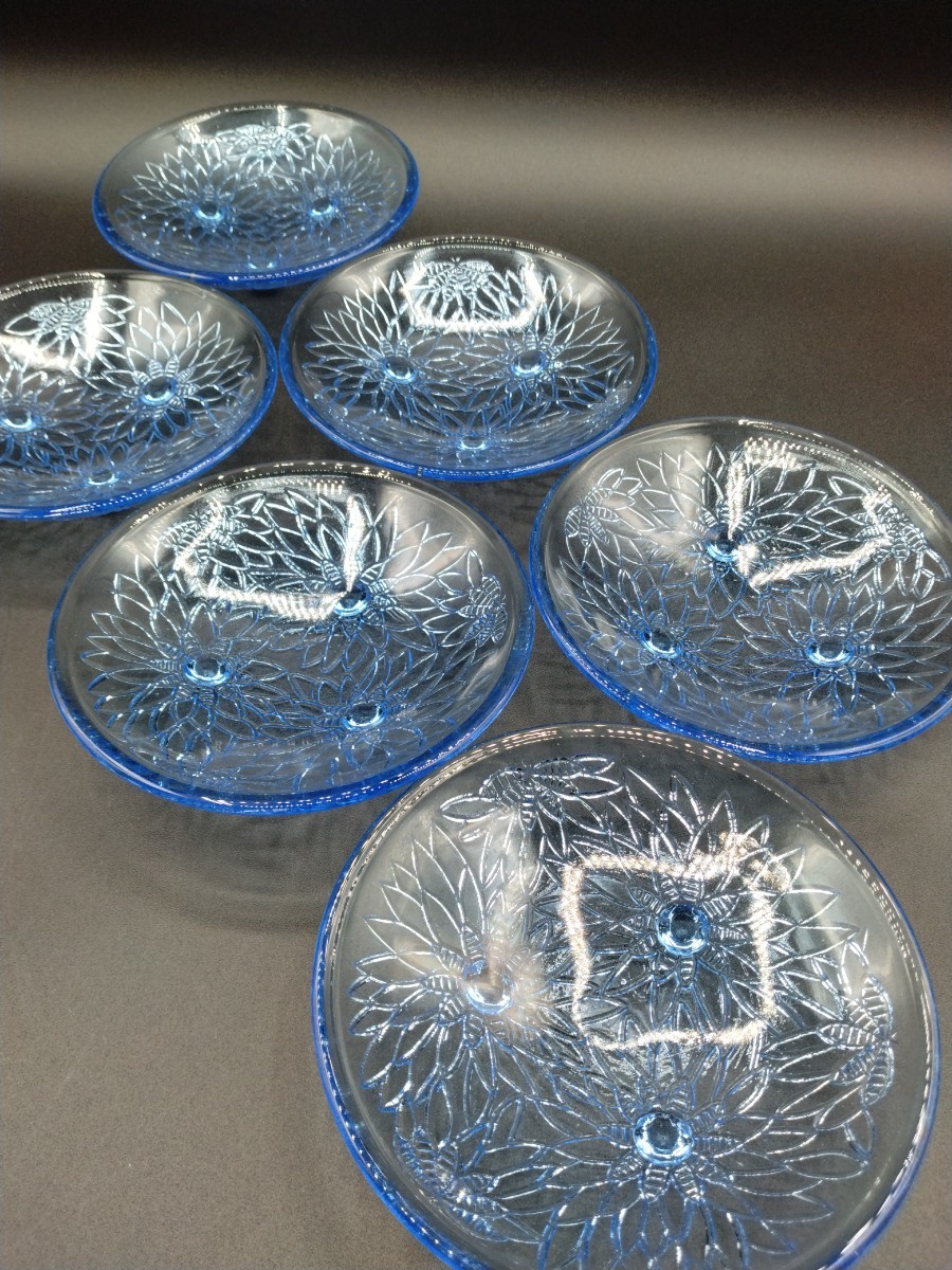 昭和レトロ ガラス 皿 6枚 三足 13cm 小皿 銘々皿