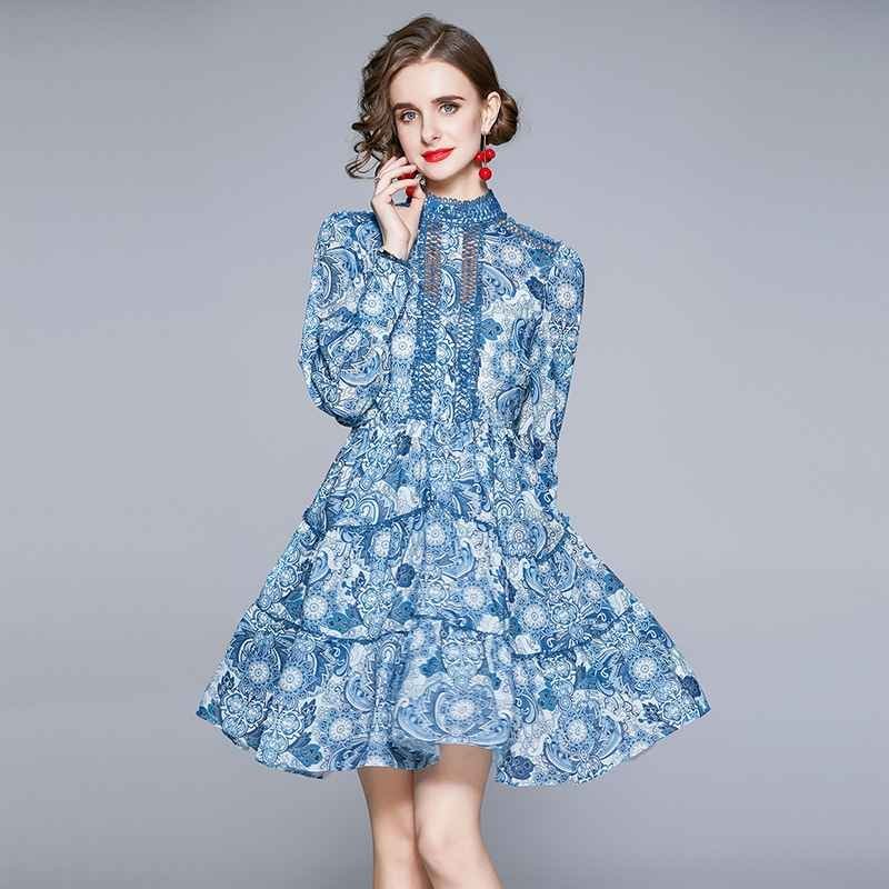 White Blue 花柄ドレス - フォーマル