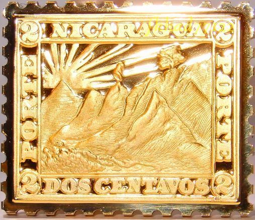 4/ ニカラグア 初 2センタボ 火山 紋章 メダル 1862年切手