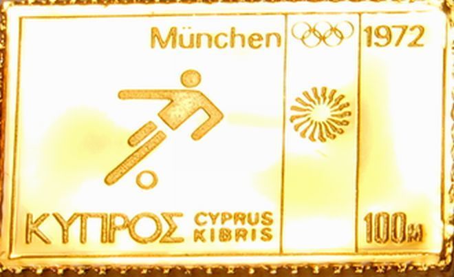 7 ドイツ オリンピック ミュンヘン五輪 サッカー キプロス切手 コレクション 国際郵便 限定版 純金張り 24KT 純銀製メダル コイン プレート