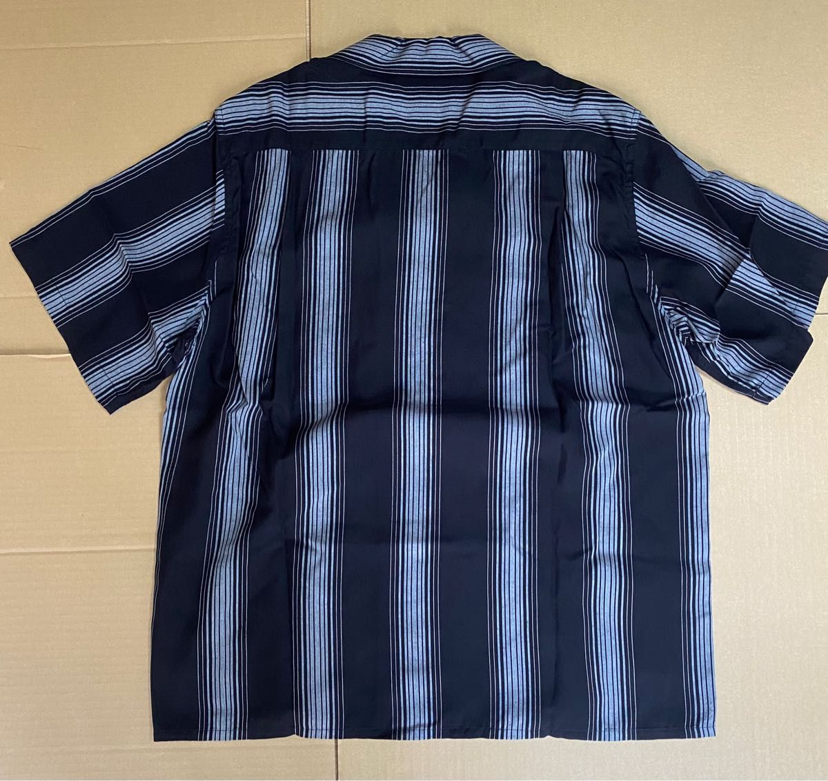 WACKO MARIA STRIPED OPEN COLLAR SHIRT S/S BLACK SIZE S
