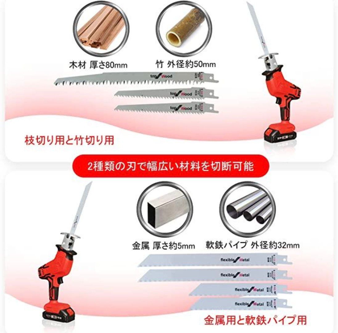 レシプロソー 電動のこぎり 充電式 電動ノコギリ 無段変速 21V 1824
