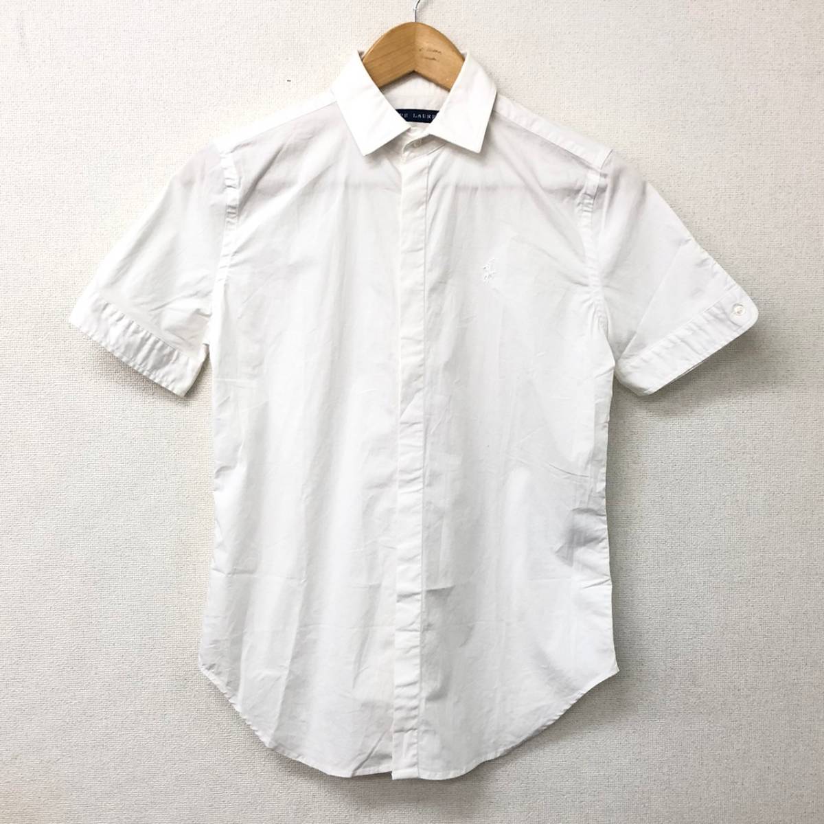 *RALPH LAUREN short sleeves shirt 2(155/84) white Ralph Lauren lady's Logo embroidery cotton × polyurethane two or more successful bids including in a package OK B230615-307