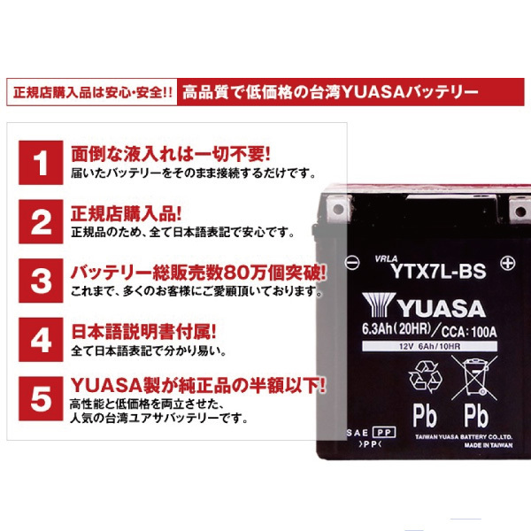 平日24時間以内発送！【新品、保証付】バイクバッテリー YT12A-BS(密閉型) 台湾ユアサ YUASA 正規代理店 【ST12A-BS FT12A-BS互換】245_画像5