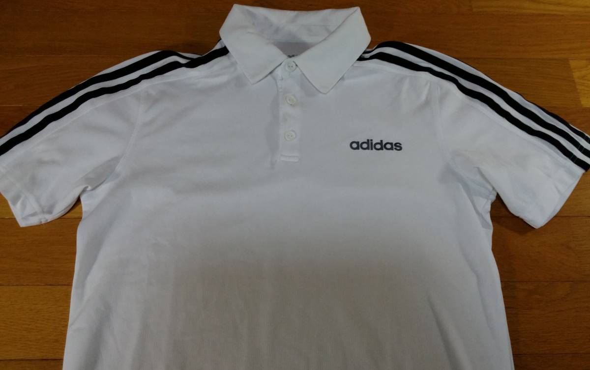 アディダス adidas ストライプス ポロシャツ プラシャツ SIZE:M 白 黒 送料215円～_画像3