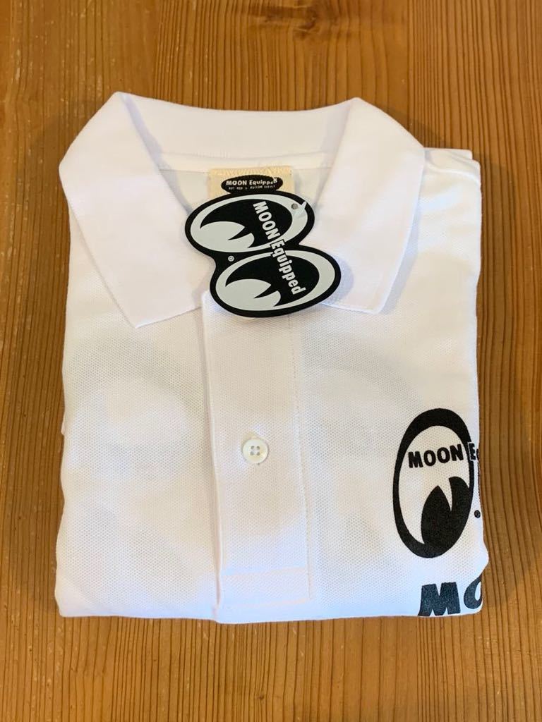 MOON Equipped ポロシャツ Sサイズ mooneyes ムーンアイズ ホワイト white 白 送料込み ムーン イクイップド ブラック 文字 筆記体