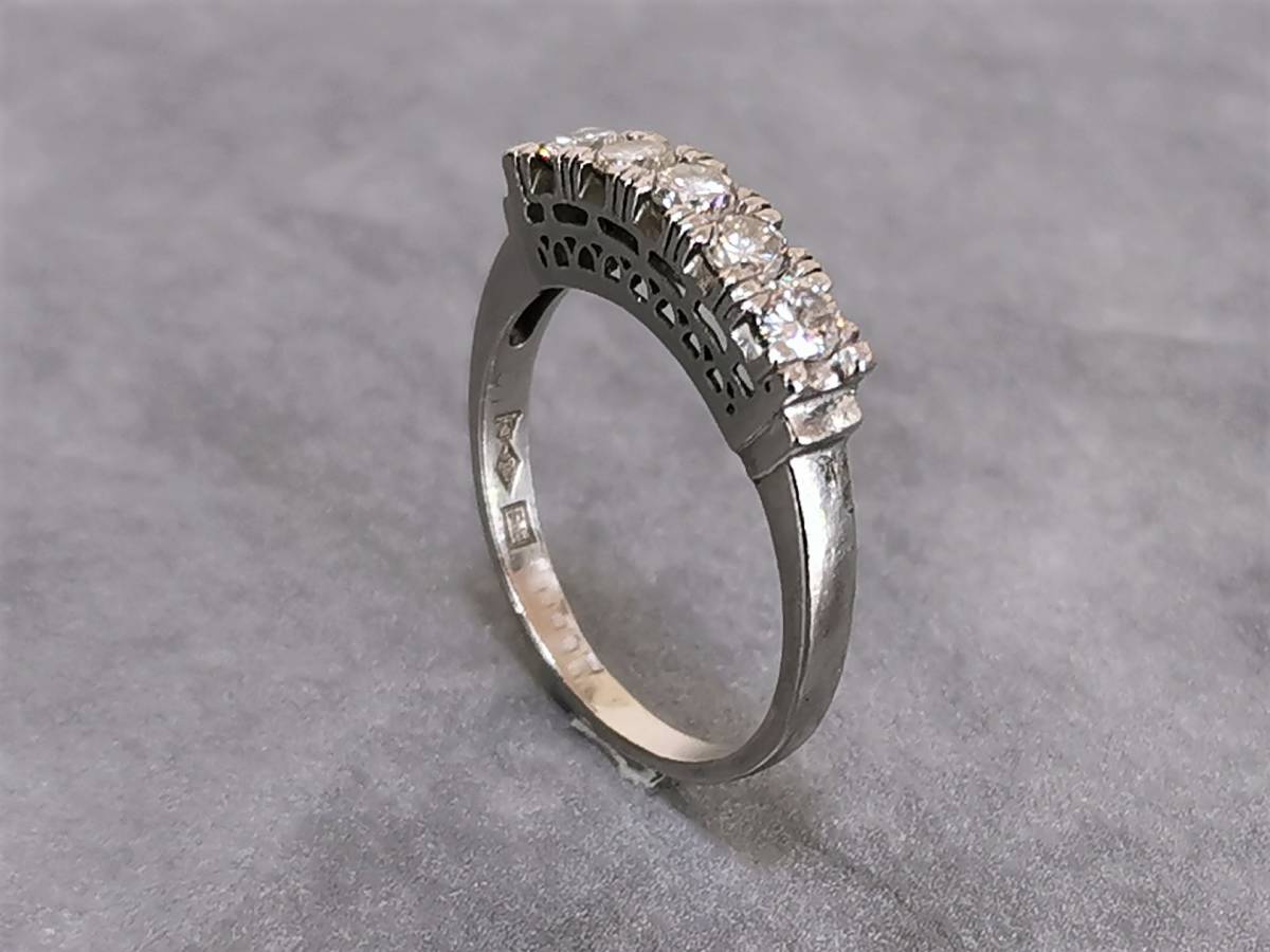 整理品◇天然ダイヤモンド 0.61ct◇PT900 一文字リング◇16号◇総重量