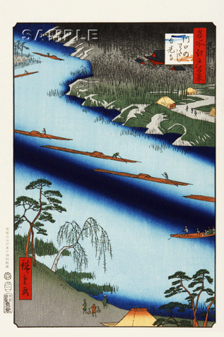 歌川広重 (Utagawa Hiroshige)木版画 江戸百景 　川口のわたし善光寺　 初版1856-58年頃　 　広重ならではの独特な構図をご堪能下さい!!
