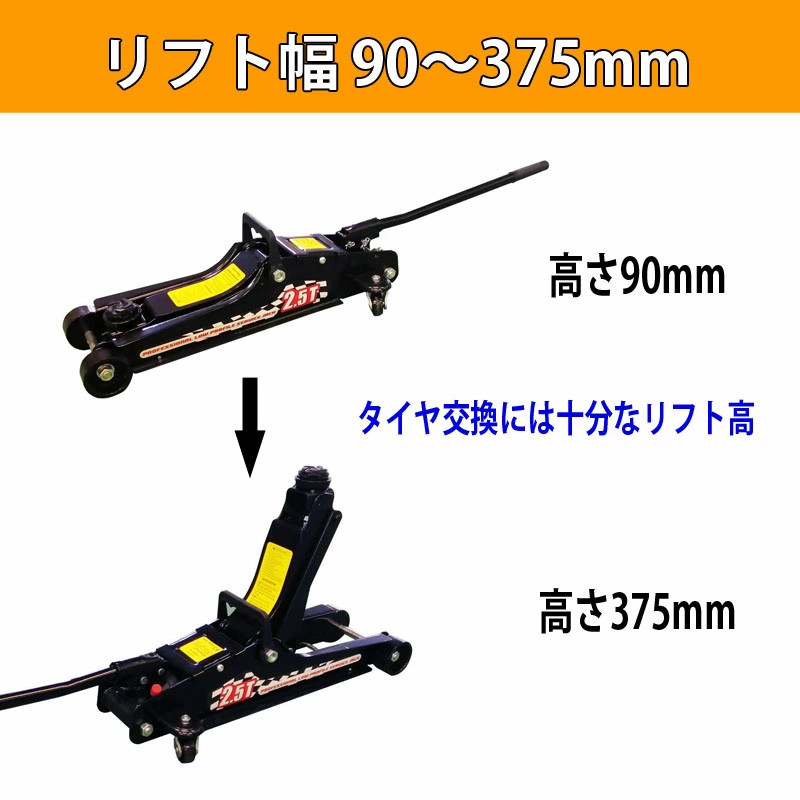 油圧式フロアジャッキ 自動車ジャッキ MLQW-1009 スチール製 荷重2.5トン ストローク90-375mm ４輪キャスター付き 重量物用ジャッキ 車両用_画像2