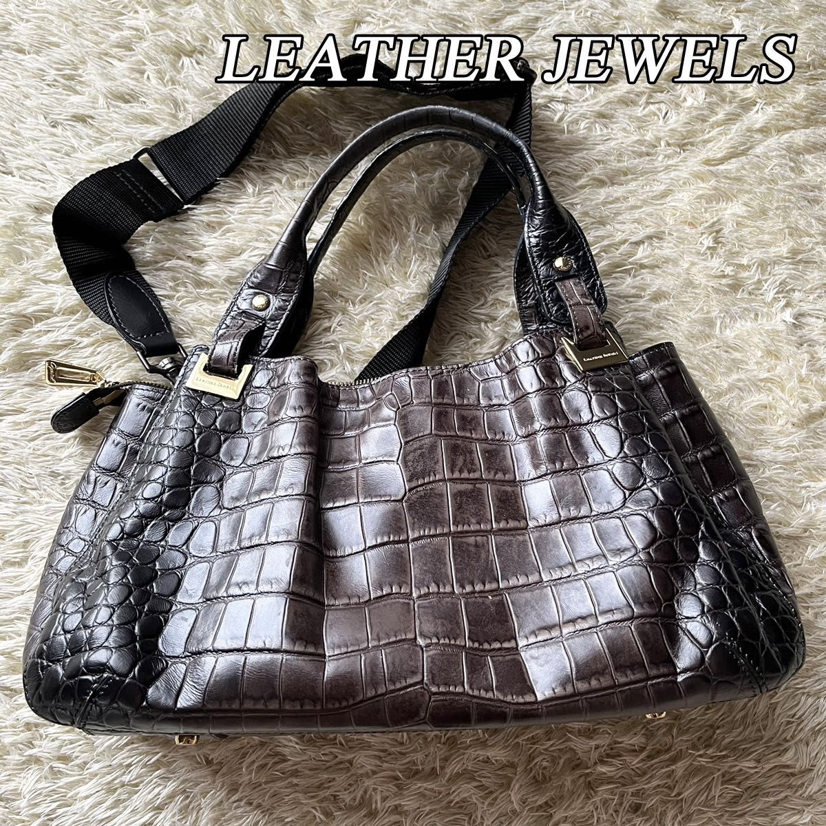 LEATHER JEWELS レザージュエルズ ハンドバッグ クロコ型押し 2WAY レザー ブラウン