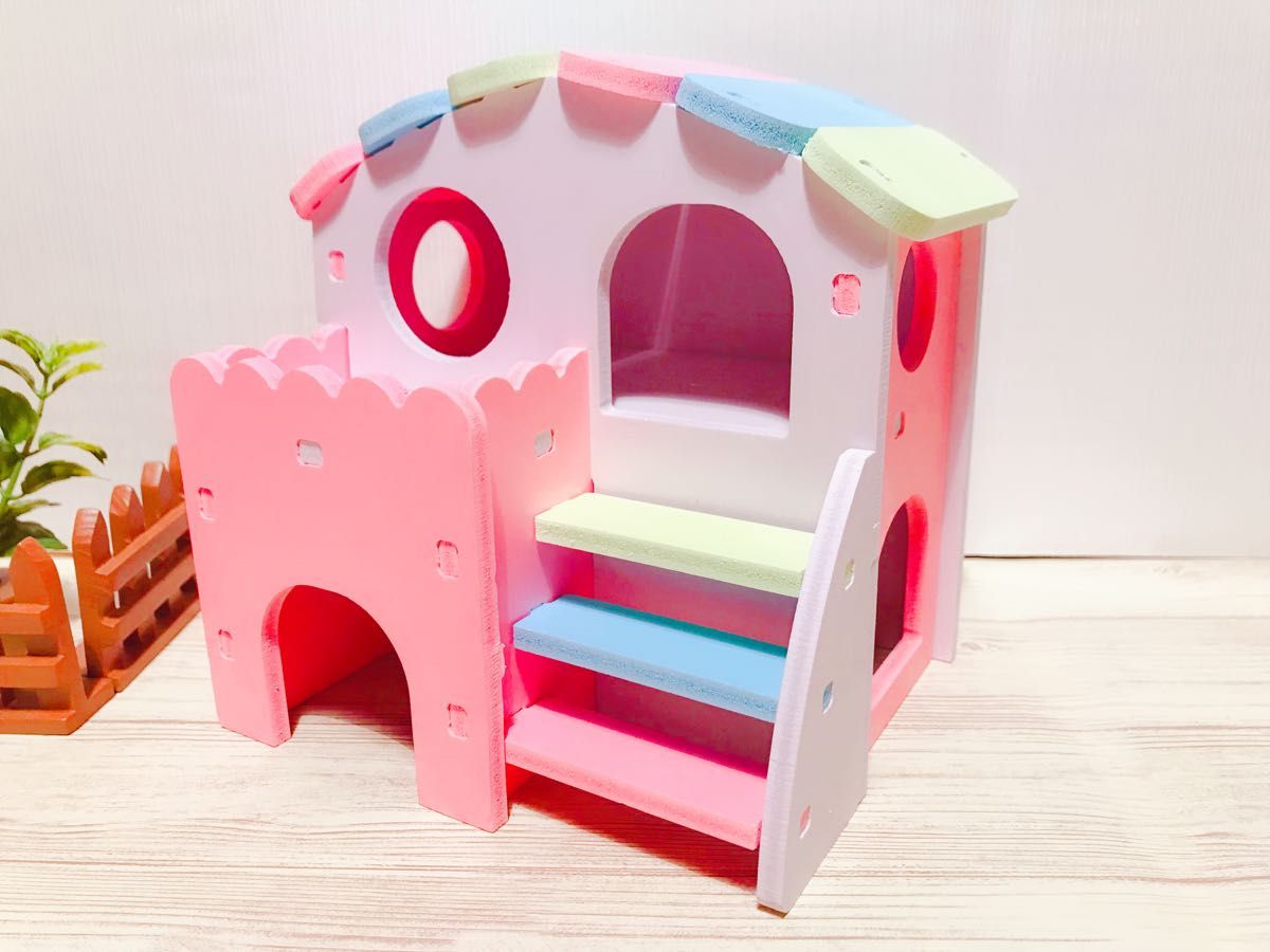 ハムスター鳥ペットラットマウス小動物用品ハウス家小屋巣箱　おもちゃ遊具(ピンク)