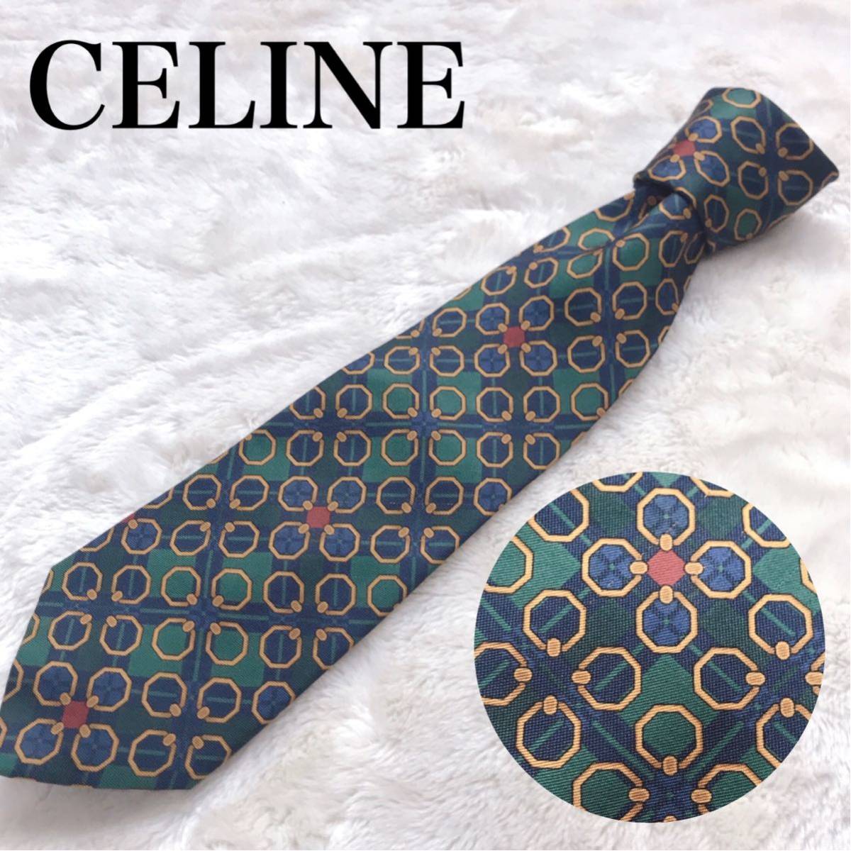 [ beautiful goods ]CELINE Celine necktie Vintage total pattern . pattern chain 