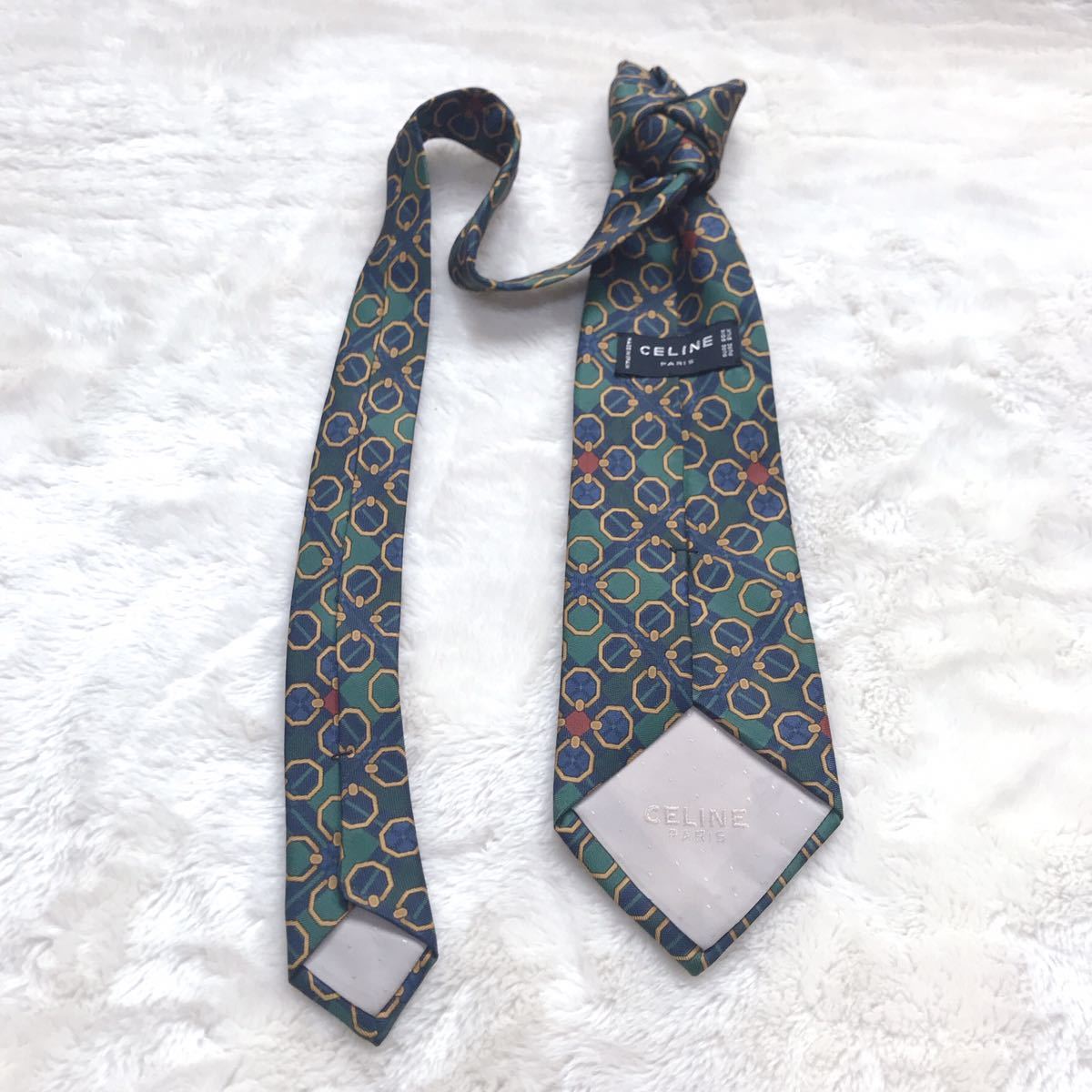 [ beautiful goods ]CELINE Celine necktie Vintage total pattern . pattern chain 