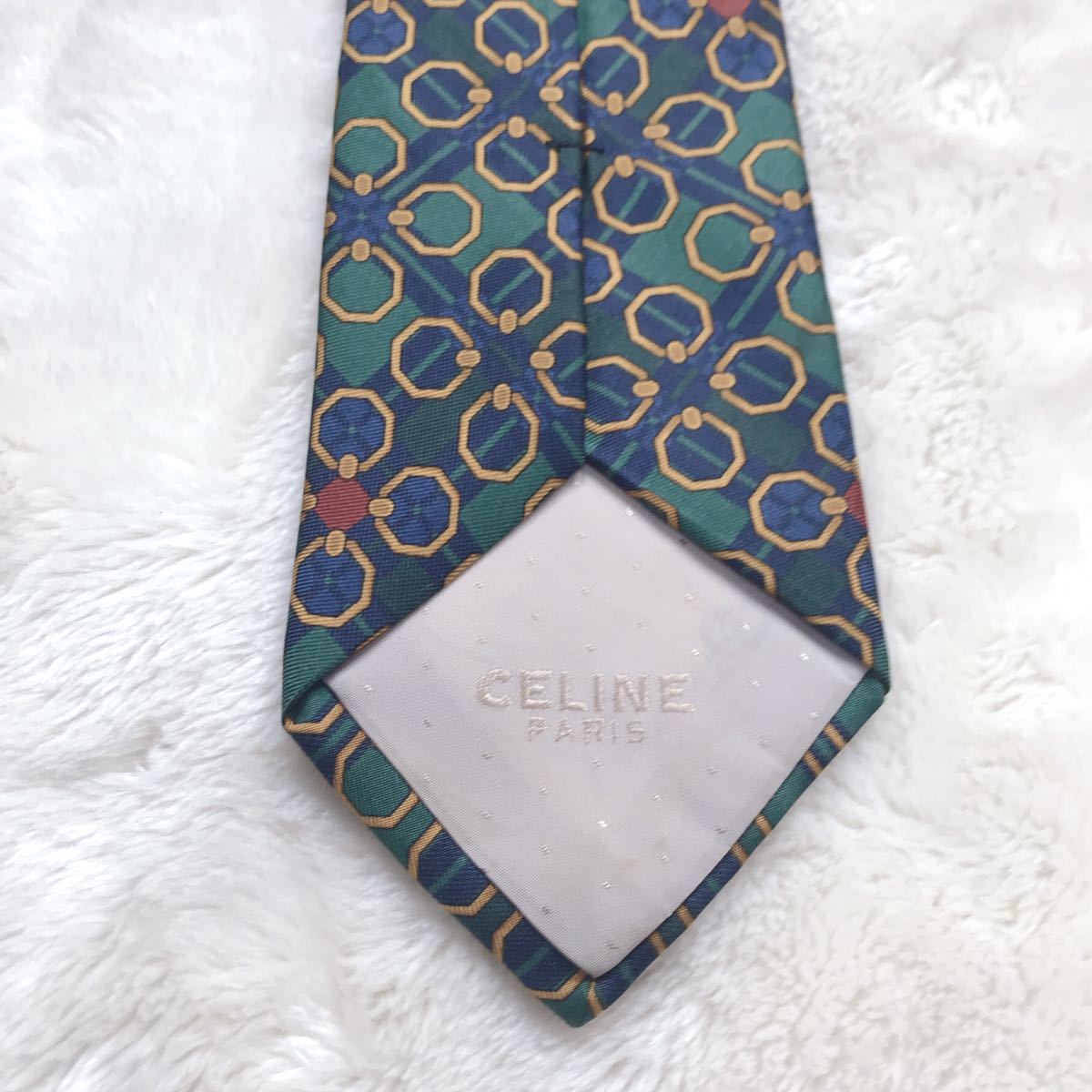 美品】CELINE セリーヌ ネクタイ ヴィンテージ 総柄 鎖柄 美品】CELINE セリーヌ ネクタイ ヴィンテージ 総柄 鎖柄