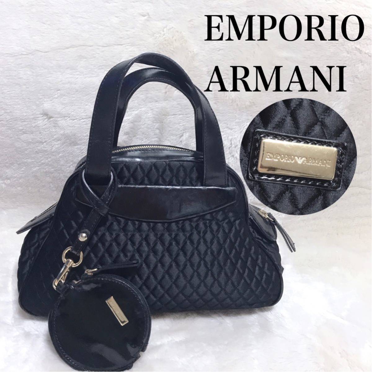 EMPORIO ARMANI стеганое полотно ручная сумочка эмаль атлас чёрный Emporio Armani большая сумка 