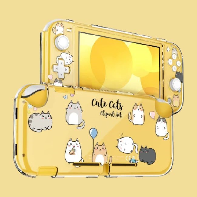 【可愛い猫デザイン】Switch Lite用 ケース クリアケース ニンテンドースイッチライト カバー 分体式カバー 可愛い 猫 防塵 防水 キズ防止