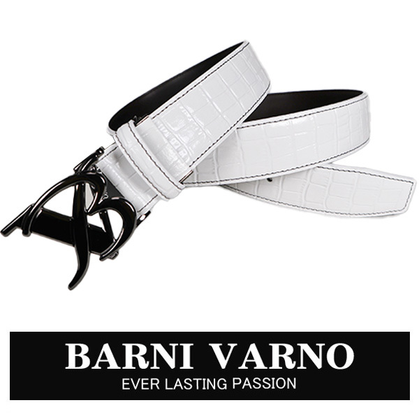 ・バーニヴァーノ牛革ベルト 幅広 ロング (最長116cm／白）メンズ BARNI VARNO 定番 日本製 be1083-90-4