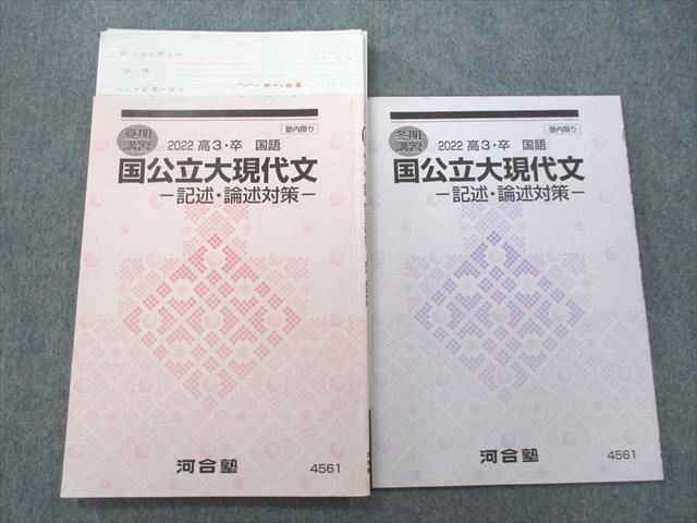 UQ25-032 河合塾 国公立大現代文 記述・論述対策 テキスト 2022 夏期/冬期 計2冊 15m0D_画像1