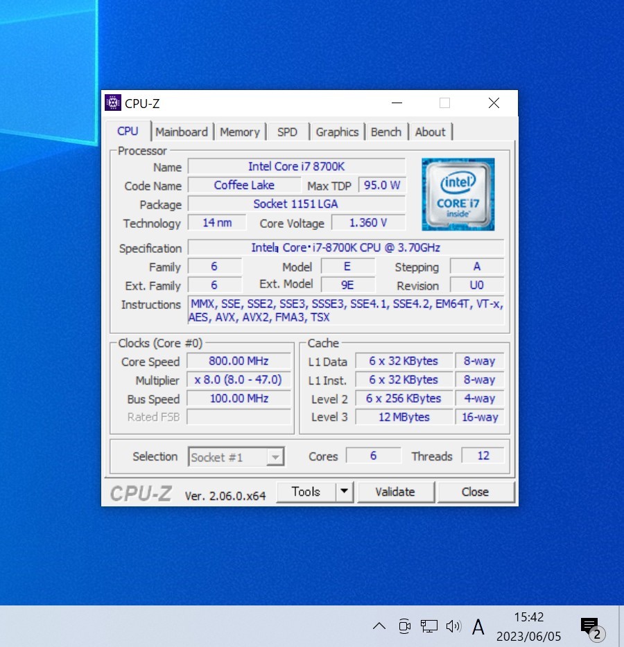 CPU Intel Core i7 8700K 3.7GHz 6コア12スレッド CoffeeLake PCパーツ