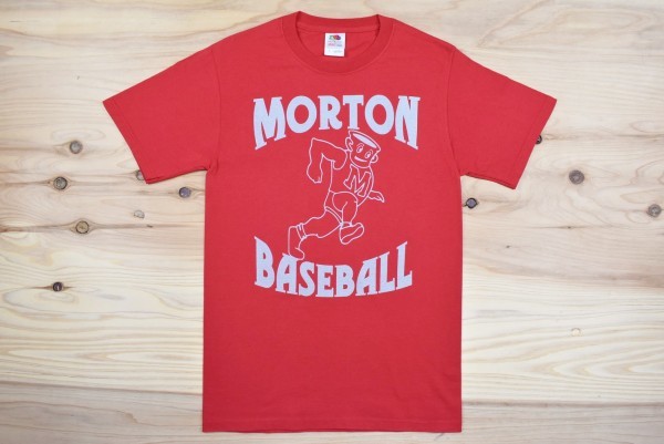 USA古着 MORTON BASEBALL Tシャツ sizeS 赤 野球 キャラクター ミッドステート大学 企業 ロゴ アメリカ アメカジ Fruit of the Loom_画像1