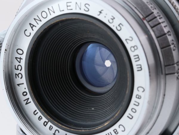 希少 美品Canon 28mm F/3.5 ライカL39レンズ、ファインダー、ケース