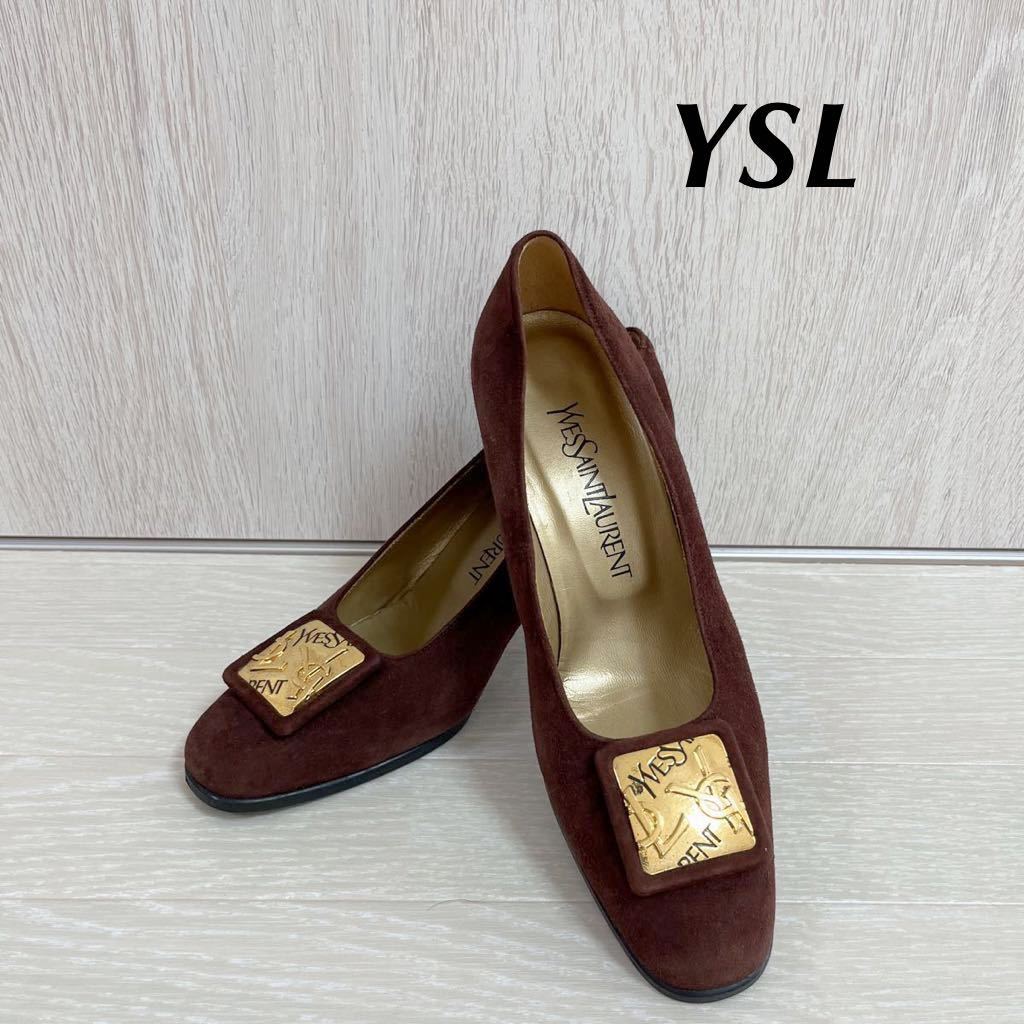 ivu* sun rolan YSL 36 size Brown Gold suede tea pumps heel beautiful goods 