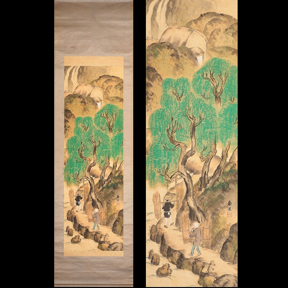 [ genuine work ][. deer .][. mountain south manner ] 4963 hanging scroll Japanese picture Tang manner landscape .. box silk book@ flowers and birds map Kumamoto . height . wide lake Zaimei 