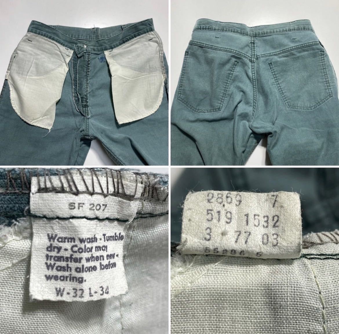 【W32/L34】70s Levi's 519-1532 Corduroy Pants 42TALON 70年代 リーバイス 519 コーデュロイ パンツ 42タロン USA製 R594_画像5