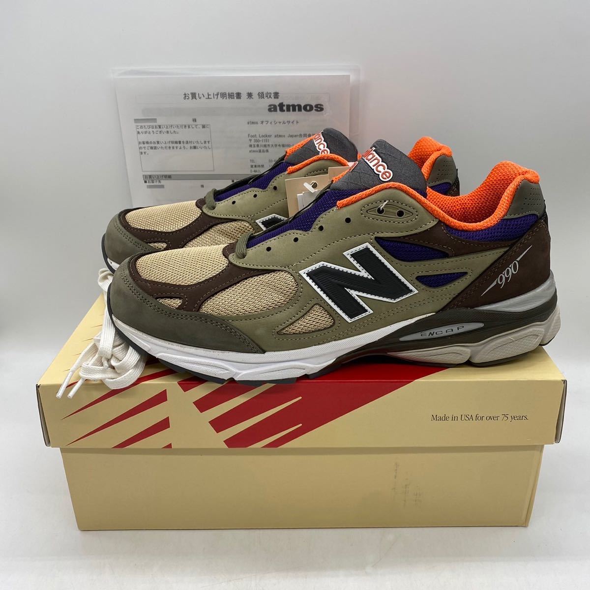 【29cm】新品 NEW BALANCE 990V3 KHAKI ORANGE ニューバランス 990V3 カーキ オレンジ (M990BT3) 4430_画像1