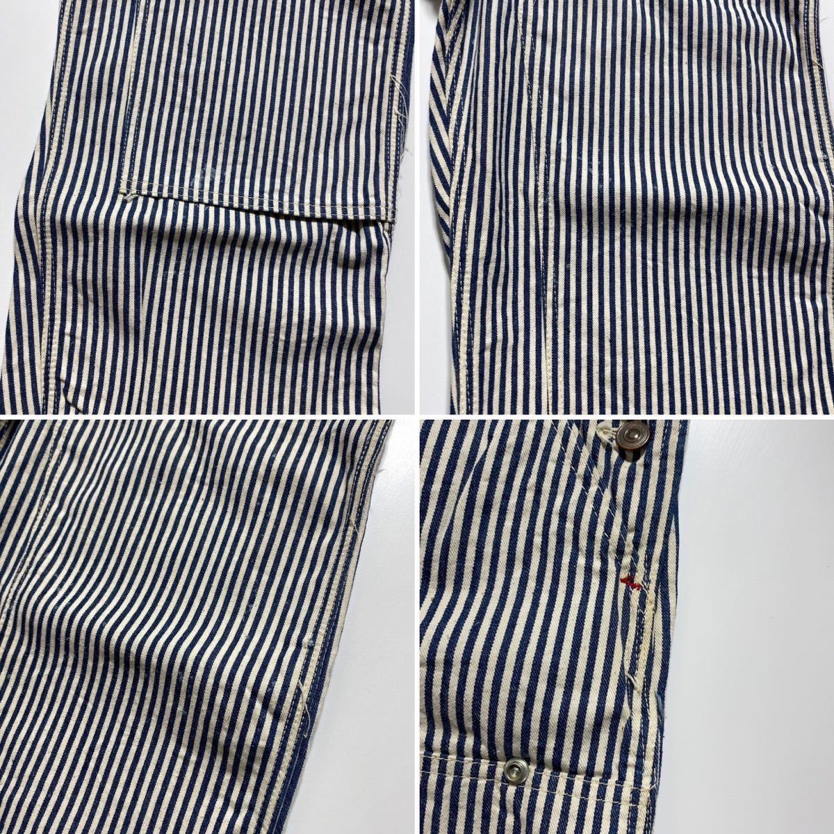 Vintage Hickory Stripe Cotton Double Knee Overalls ヴィンテージ ヒッコリーストライプ コットン ダブルニー オーバーオール G2008_画像6