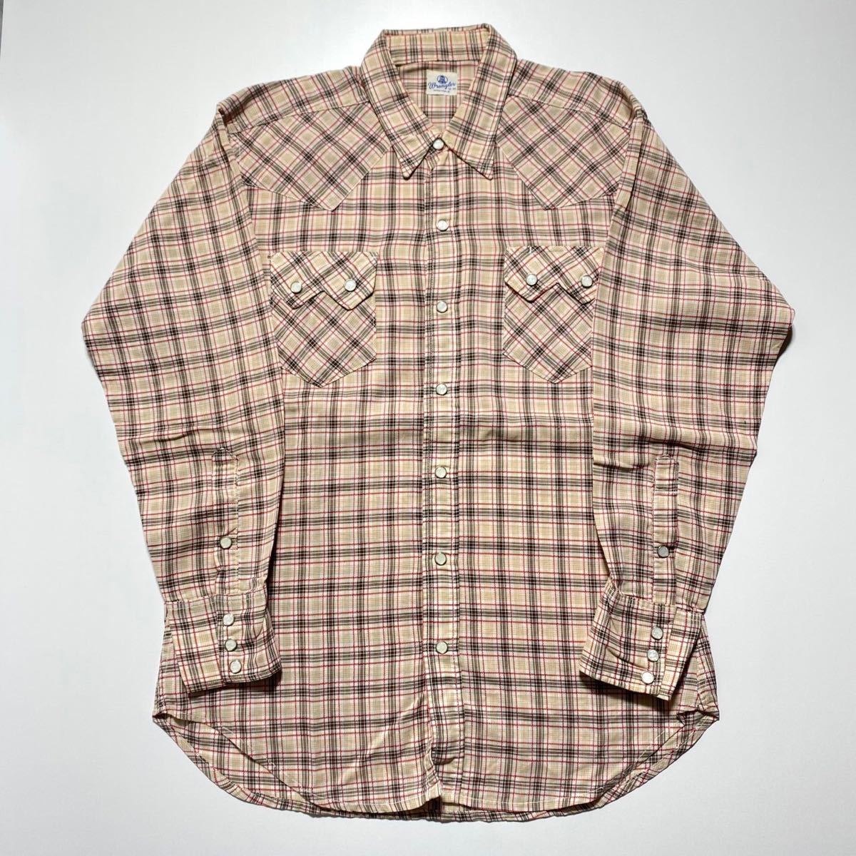 買得 ヴィンテージ 1950年代 Shirt Western Wrangler Vintage 【16-33】1950s ラングラー G2023 チェック柄 縦ベル 長袖シャツ ウエスタンシャツ トップス